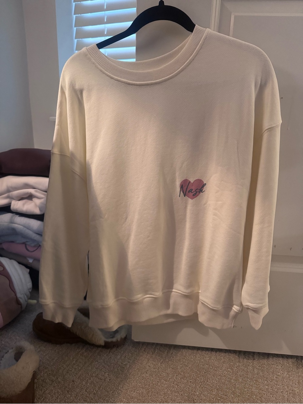 Cream NASH Heart Graphic Crewneck Sweatshirt